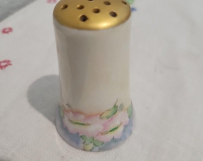 Vintage Hand Painted Porcelain 2.5" Floral Shaker Hat Pin Holder Floral Design