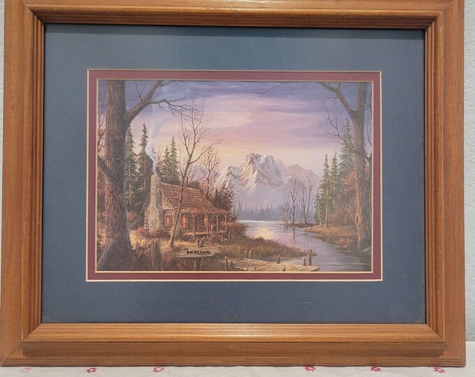Vintage Cabin In The Woods  16.75" X 13.75" Wood Framed And Matted Art Print