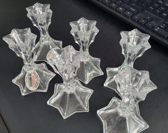 Deplumb Lead Crystal Candle Holders, 6 Point Star, Set of 6