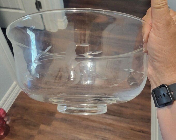 Princess Heritage Collection Crystal Serving Bowl Etched Footed Salad Fruit