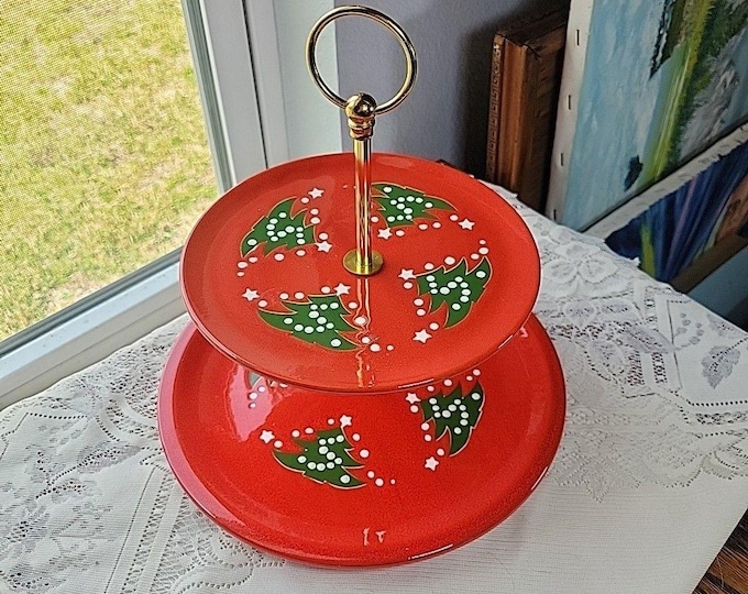 Vtg Waechtersbach 2 Tiered Christmas Tree Serving Dessert Tray W Germany 80s