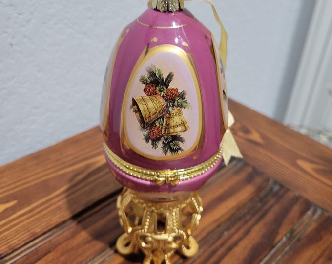 Mr Christmas Egg Ornament Trinket Box by Valerie Parr Hill Purple bells QVC