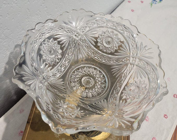 Vintage Imperial Glass-Ohio Hobstar Clear Flared Bowl 7.5" round Gilded Age