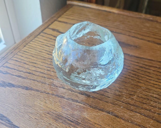 Vintage Kosta Boda Sweden Crystal Snowball  Tea Votive Candle Holder Paperweight