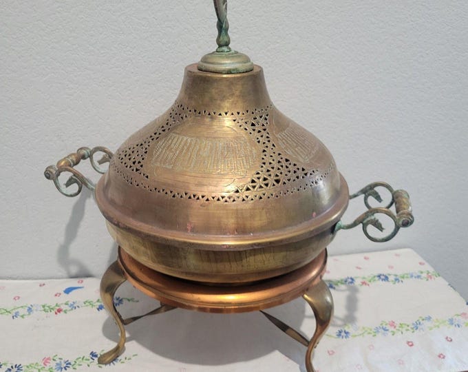 Antique Arabic Turkish Brass Brazier, Pierced Brass Dome Crescent Moon and Star