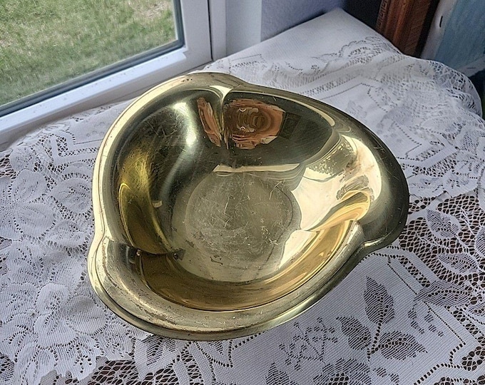 Vtg Lacquered Brass Footed Bowl Dish Planter Compote Centerpiece Round 9” MCM