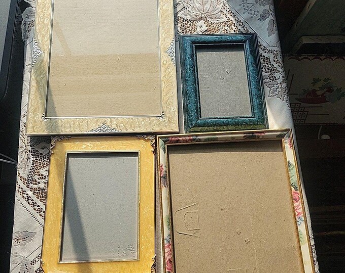 Vtg Lot of 4 Picture Frames Floral Enamel 80s style Chic Cottage Romantic Shabby