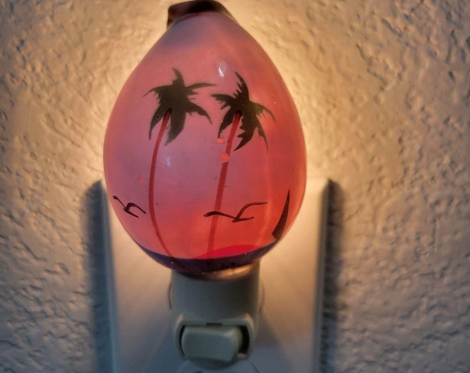 Hand Painted Tiger Cowry Shell night light sea shell beach Palm trees seagull