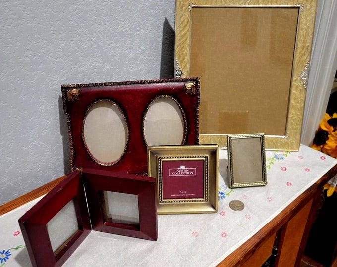 Vintage Lot Of 5 Photo Picture Frames, assorted styles table top piano toppers