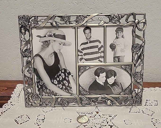 Vintage Deadstock Floral Pewter Photo/collage Frame 10x8  Holds 4 Pictures NIB