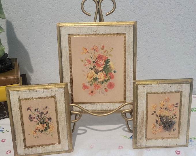 Vintage Florentine Gold Gilt Floral Wall Plaques Set of 3 MCM Made in Italy