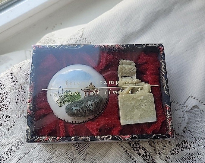 Pier 1 Friend Stamp Set Carved Stone Chop Stamp Seal Ink Pot Red Paste Ink