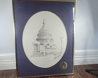 Vintage Don Cannavaro Framed And Signed Lithograph ' US Capitol Dome Washington