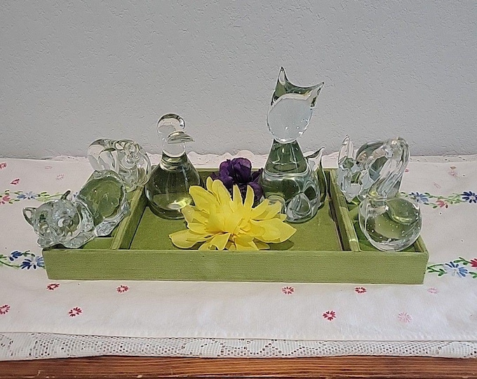 Vintage Clear Glass Animal Figures Paperweight Lot Of 6 MCM Mid Century Retro