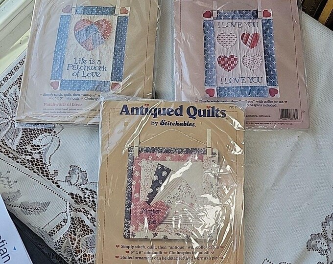3 Antiqued Quilts Craft Kits Stitchables Applique Mini 7817 7826 72011 Unopened