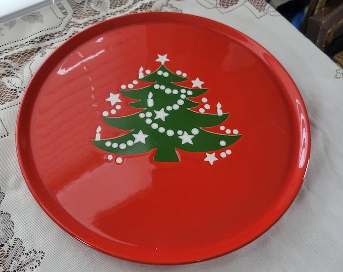 Vintage Waechtersbach Christmas Tree Round Serving Platter Cake Plate 12.25 Red
