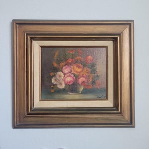 Vintage Oil Painting Framed Floral Still Life signed Michael 1960-1970 Wall Decor