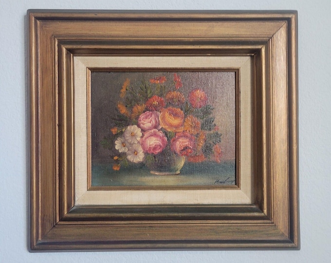 Vintage Oil Painting Framed Floral Still Life signed Michael 1960-1970 Wall Decor