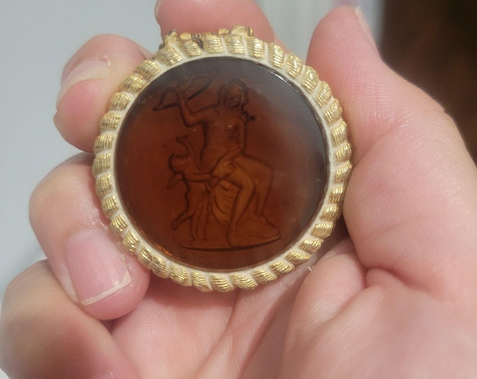 Vintage Corday Toujours Moi Solid Perfume Compact Goddess & Cherub Angel Etching