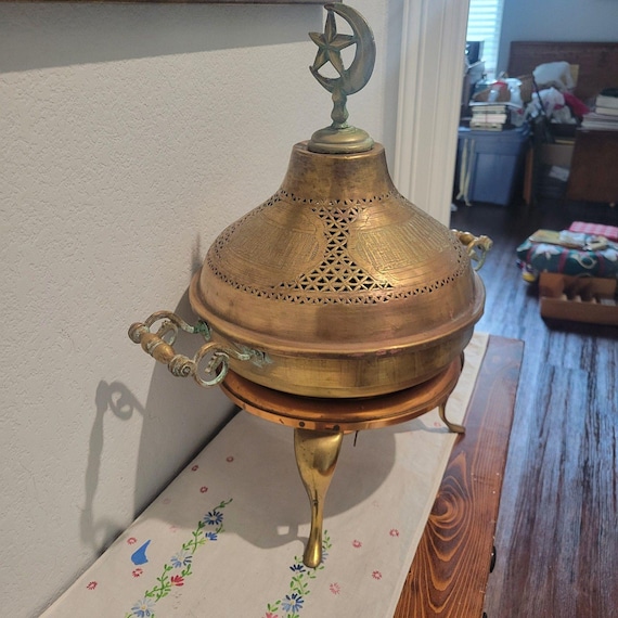 アンティーク アラビア トルコ 真鍮 火鉢、真鍮ドーム 三日月と星の穴