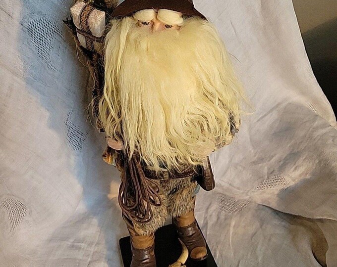 Western Santa Figure 18.5" Tall Doll W/bag Of Presents  Deer Horns Rope Chaps