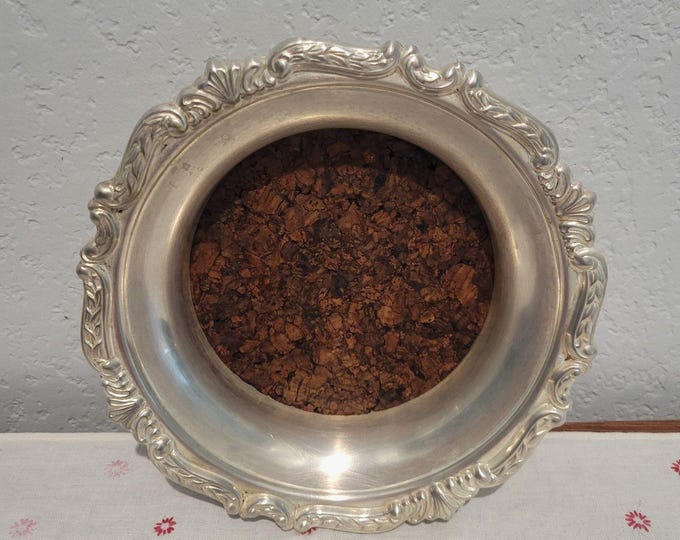 Vtg MCM Sheridan Silver Plated Victorian Style Dish With Cork Bottom Wine server