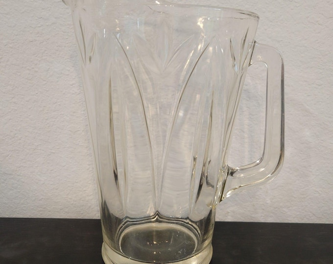 Clear Pressed Floral Design Glass Pitcher with Ice Lip Heavy Glass Antique Tulip