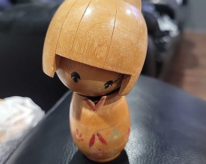 Japanese Vintage Kokeshi Doll Signed Hand Carved Wooden Collectible