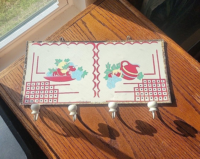 1950s Era style kitchen board mount 4 hook wall rack MCM Kitschy Cottage Grandma