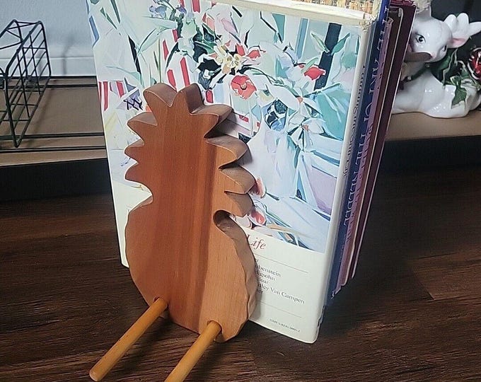 Vintage Wood Slide Expandable Pineapple Book End Rack Hand Carved Wooden MCM