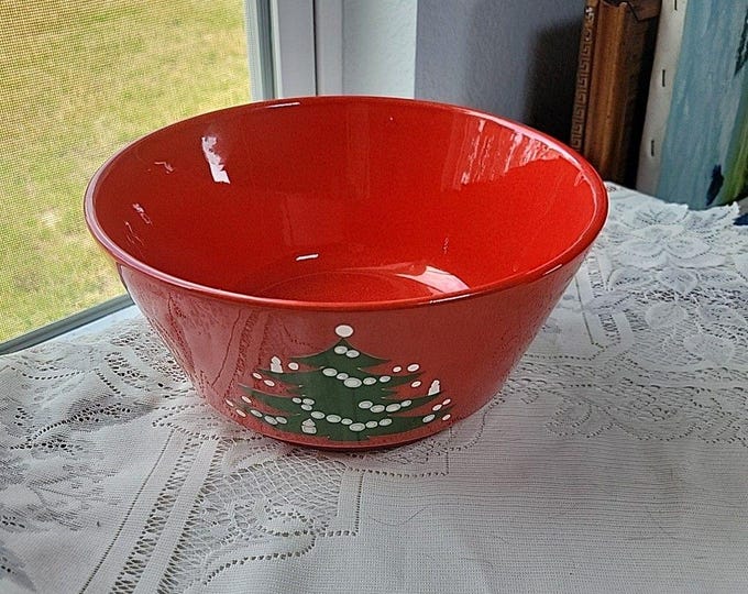 Vtg Waechtersbach Christmas Tree Lg Red Serving Salad Vegetable Bowl 9" W German