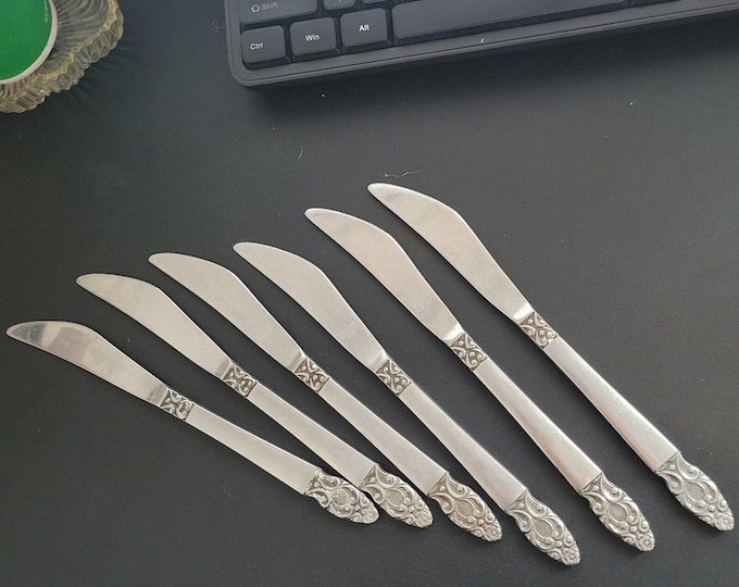 National Japan Flatware Olaf Stainless 6 Butter knives Vintage MCM 8.5" tall