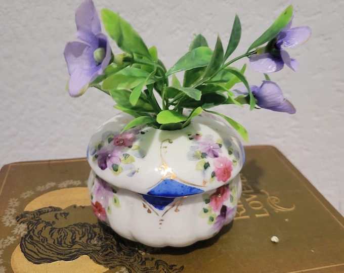 Antique ~ HAIR RECEIVER ~ Fuchsia & Purple Roses ~ Gilt Design ~ Pretty Romantic