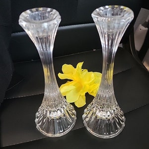 Pair of Mikasa Park Lane Lead Crystal Candle Holders 8&quot; Clear Austrian