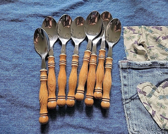 Vintage Old Homestead 1970's Silverware Flatware 8 Pieces Brown Wood Handle MCM