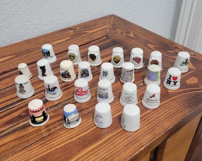Vintage Thimbles Assorted Lot Of 25 Porcelain MCM Sewing collectible States