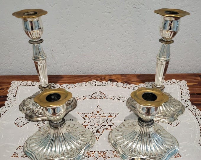 Vintage Candle Stick Set Of 4 Holders Silver Plated Made in England 2-tone