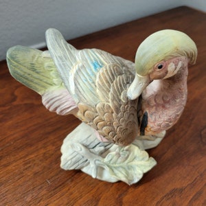 Vintage hand painted Ceremic duck on log Signed 1975 6.25 T X 7&quot; W Figurine Bird