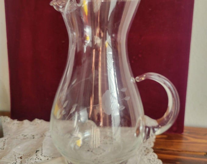 Vintage Princess House Heritage Handblown Etched Crystal Drinking Pitcher 10"