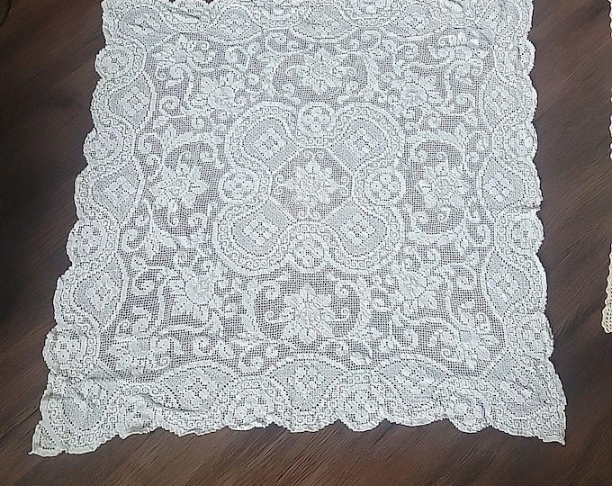 Vtg  Card Table Size 34" Tablecloth Lace Floral Victorian Romantic Old World
