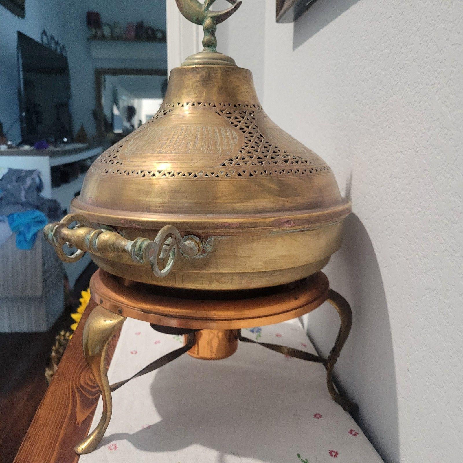 アンティーク アラビア トルコ 真鍮 火鉢、真鍮ドーム 三日月と星の穴