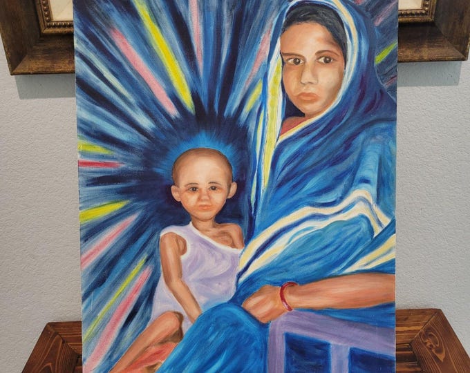 Madonna Mother and Child Colorful Acrylic painting on canvas large original