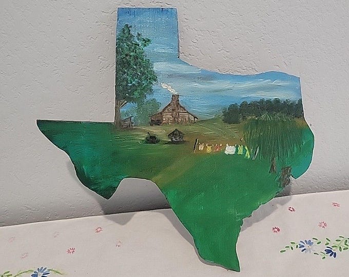 Texas Vtg Handpainted Spring In Texas Wood Wall Decor Unsigned cabin clothsline
