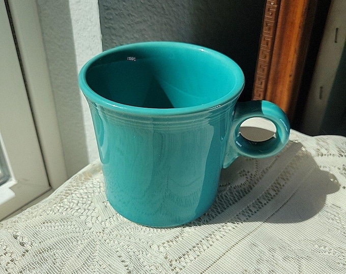 Fiesta Ware Coffee Cup Mug Homer Laughlin HLC O Ring Handle Turquoise Fiestaware