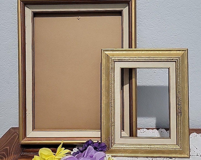 Vintage MCM Wood Art Frames, Linen Liner (10x13 & 5x7), Gallery Wall Decor