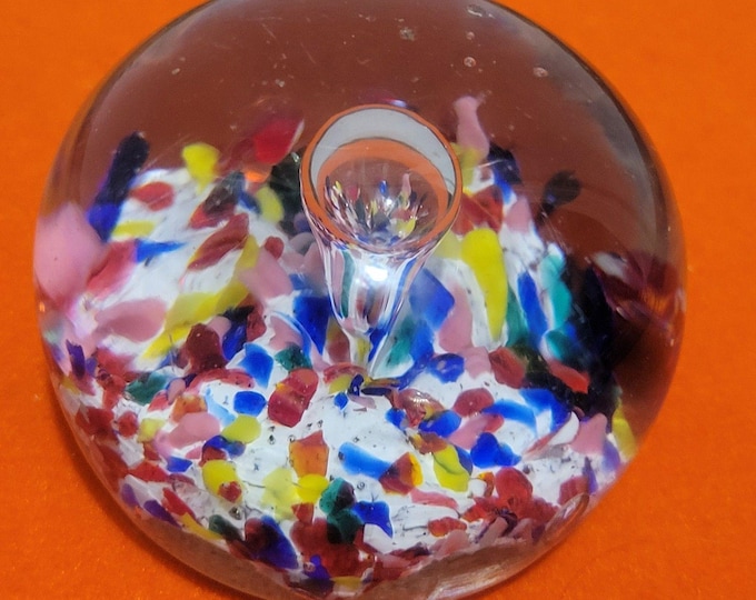 Millefiori Murano Style Vintage Art Glass Paperweight Controlled Bubble unsigned