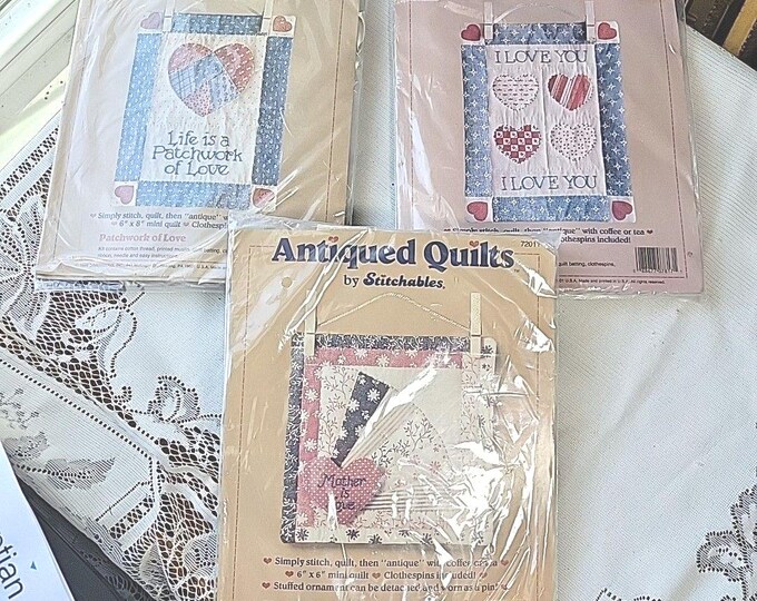 3 Antiqued Quilts Craft Kits Stitchables Applique Mini 7817 7826 72011 Unopened