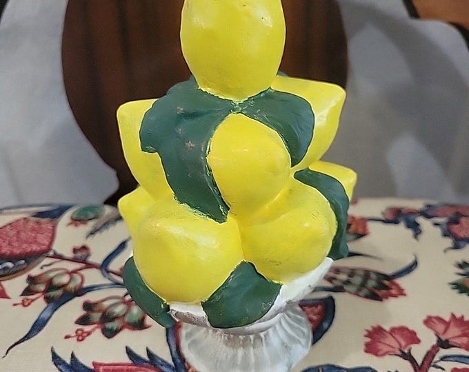 Vintage Italian Majolica STYLE Pottery Lemon Basket Topiary Handmade Handpainted
