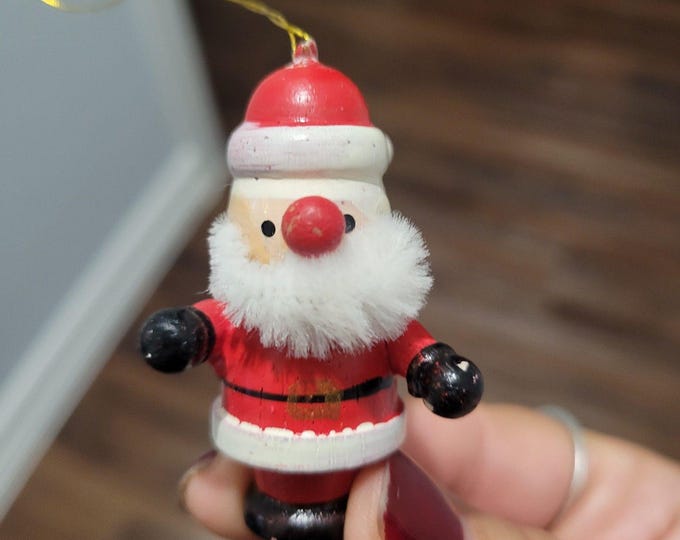 VTG Erzgebirge Santa Claus Ornament Handcrafted Wooden German Figurine w fabric