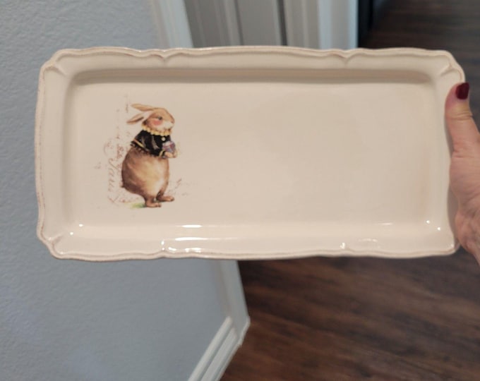 Vintage Spring Rae Dunn By Magenta Paris Rabbit Tray Rare READ Charming Cottage